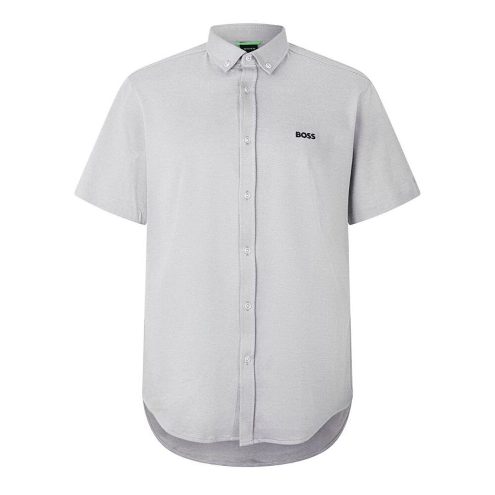 Hugo Mens Motion Short-Sleeved Button-Down Shirt / Gray